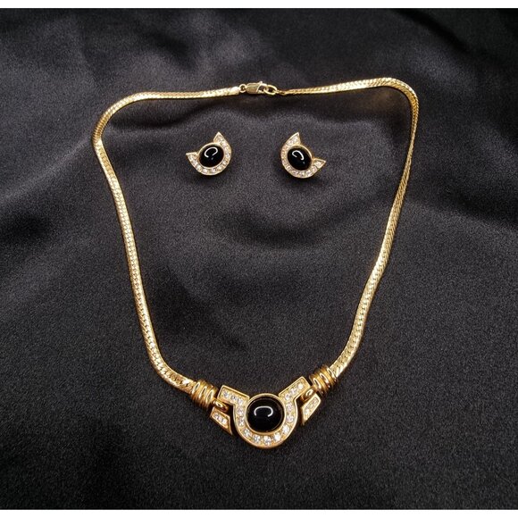 Rare Find Vintage Krementz 1980s Signed Gold-Tone Necklace & Earrings Set - Picture 5 of 6